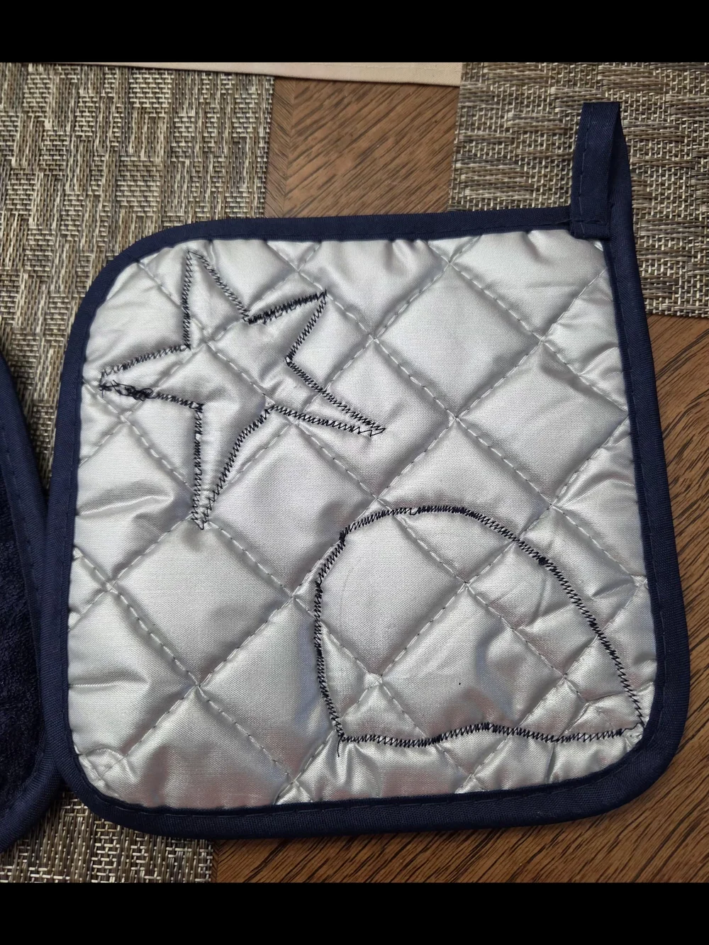 Quilted Navy Blue Football Team Pot Holder - Classic Logo Design